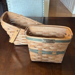 Longaberger Tan and Green Woven Basket Pair